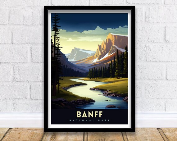 Banff National Park Rocky Mountain River Valley Travel Poster