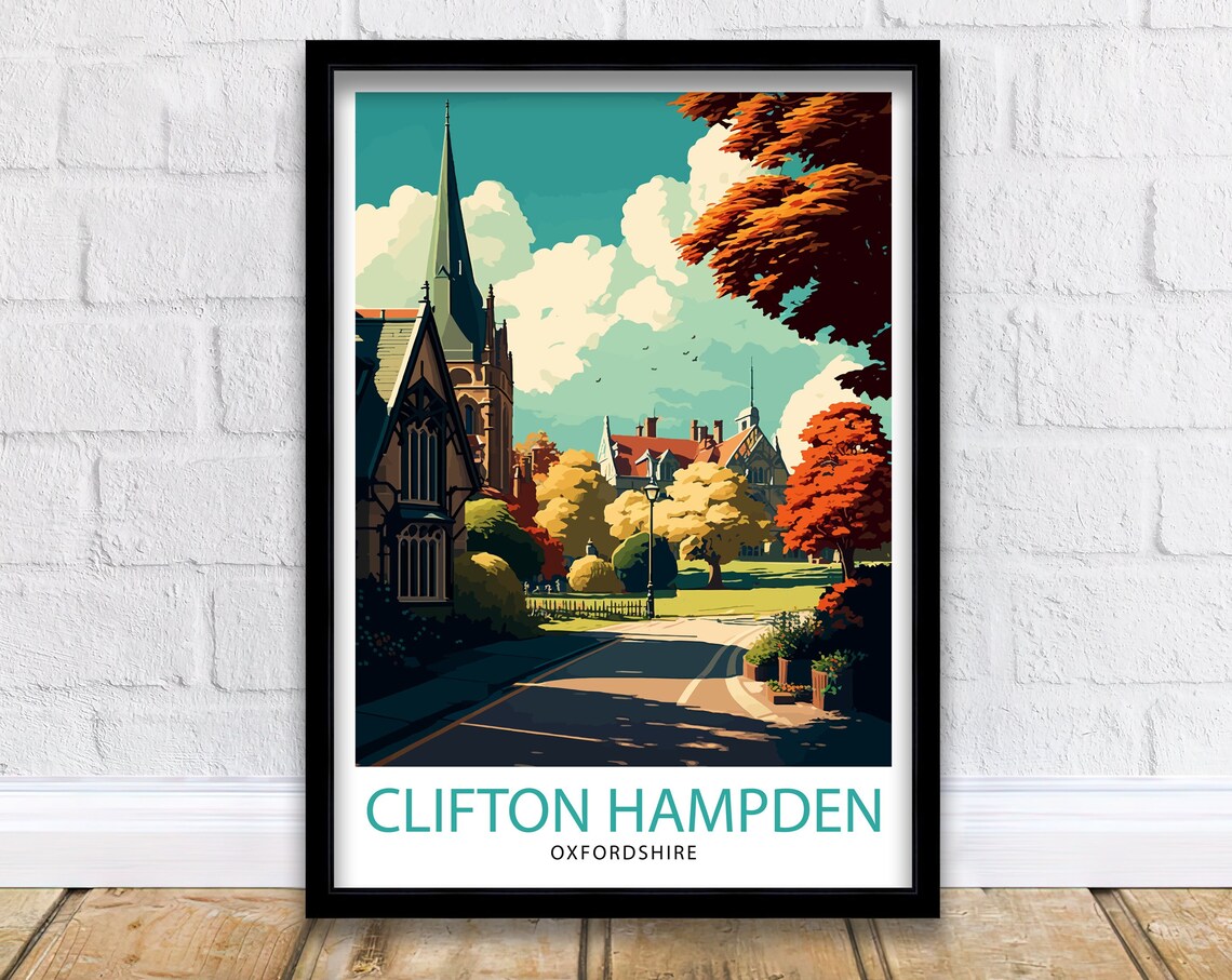 Clifton Hampden Oxfordshire Village Church Spire Autumn Travel Poster