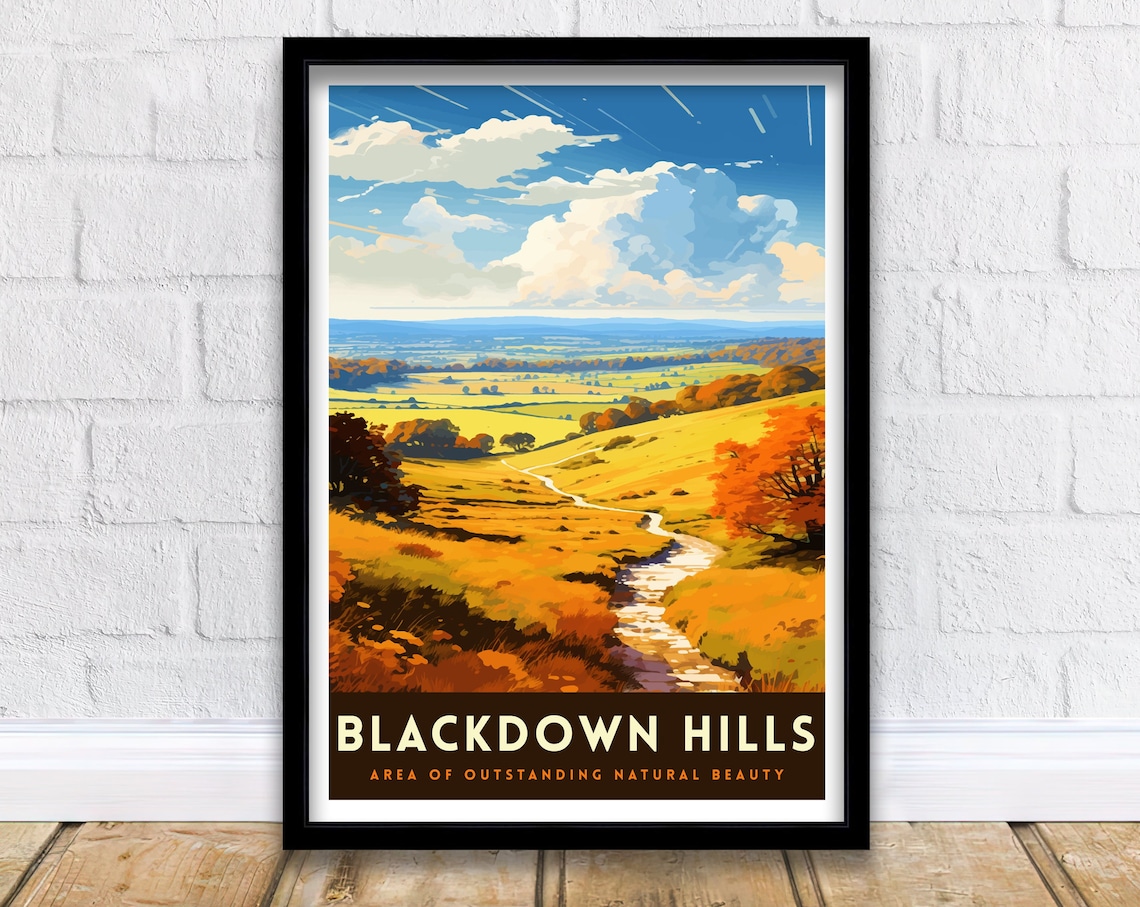 Blackdown Hills AONB Travel Poster, English Countryside