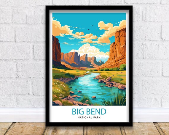 Big Bend National Park Desert River Canyon Illustration Poster