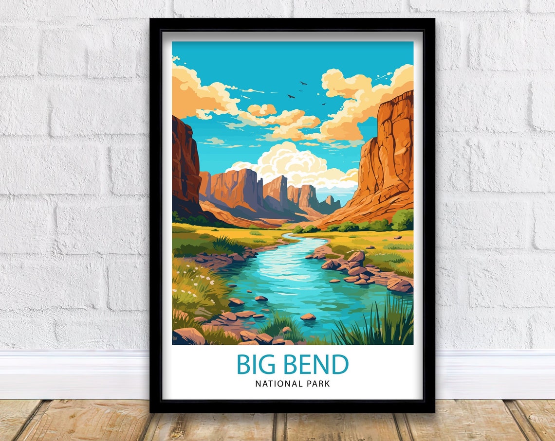 Big Bend National Park Desert River Canyon Illustration Poster