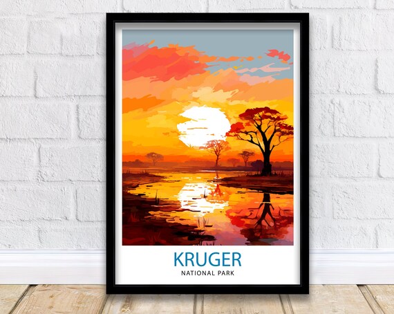 Kruger National Park African Sunset Savanna Wildlife Scene Poster