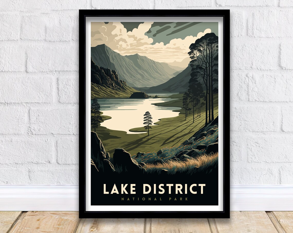 Lake District Travel Poster, Scenic Destination Print