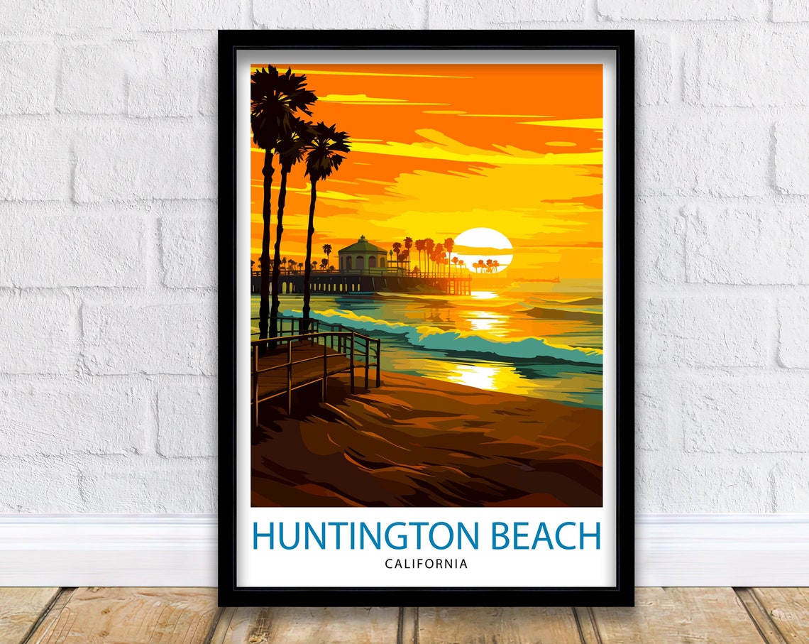 Huntington Beach California Surf City Sunset Pier Palms Poster