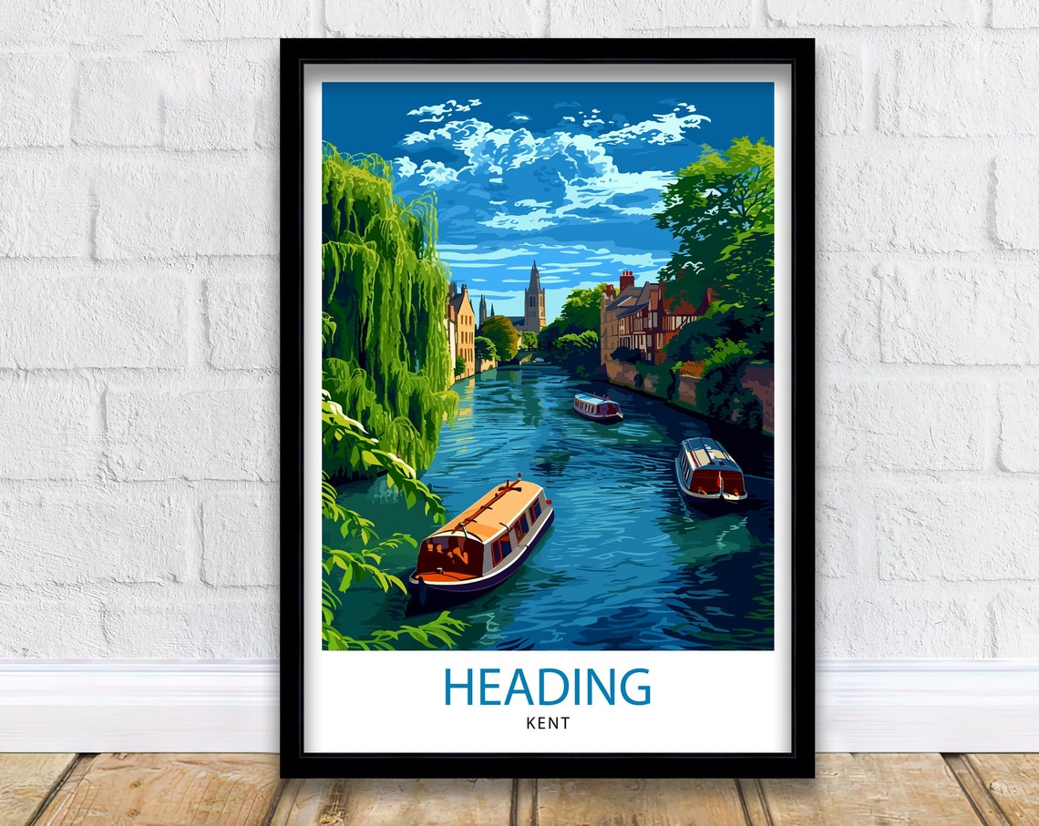 Heading Kent River Boats Willow Trees Church Spire Travel Poster