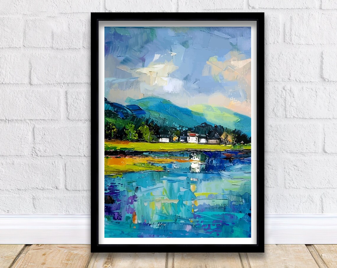 Keswick Lake District England Lakeside Cottages Fells Art Poster