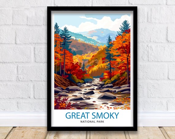 Great Smoky Mountains National Park Fall Stream Vintage Travel Poster