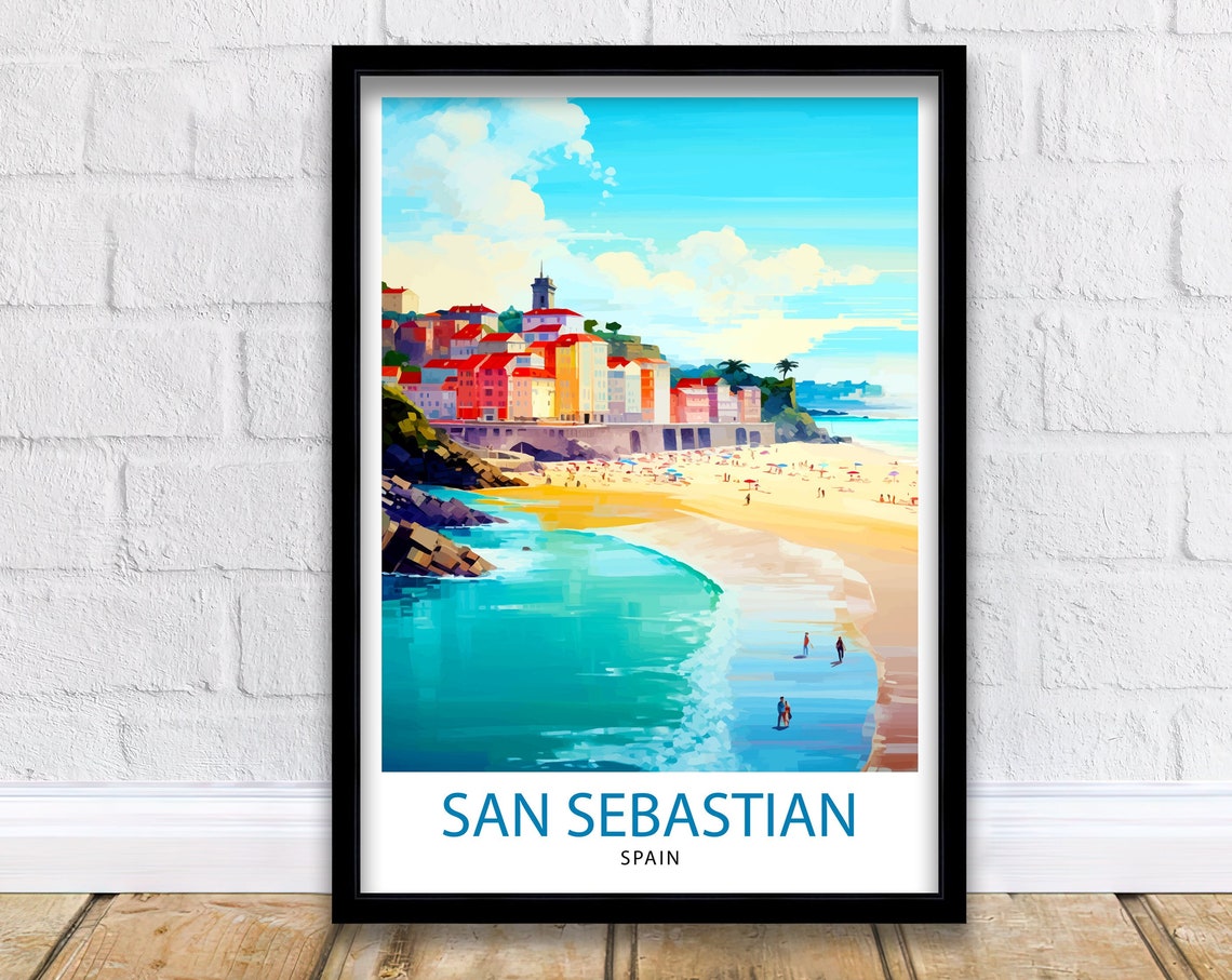 San Sebastian Spain Colorful Seaside Old Town Beach Travel Poster
