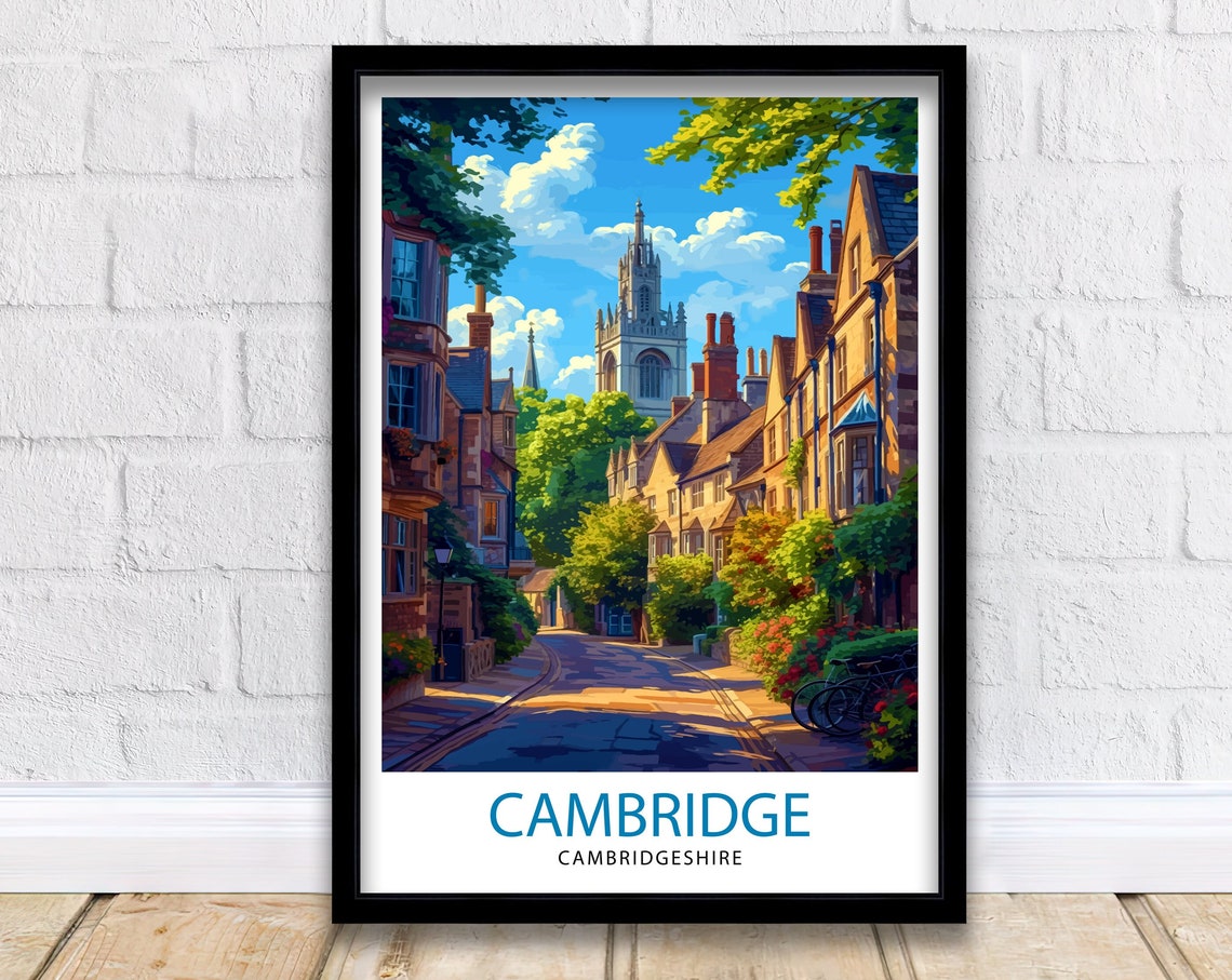 Cambridge Cambridgeshire Historic Street College Tower Poster