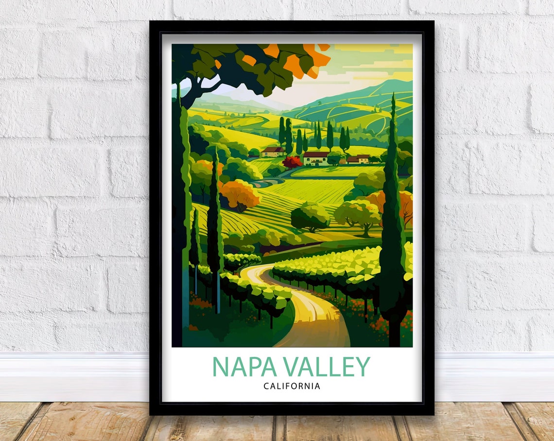 Napa Valley California Rolling Vineyard Hills Travel Art Poster