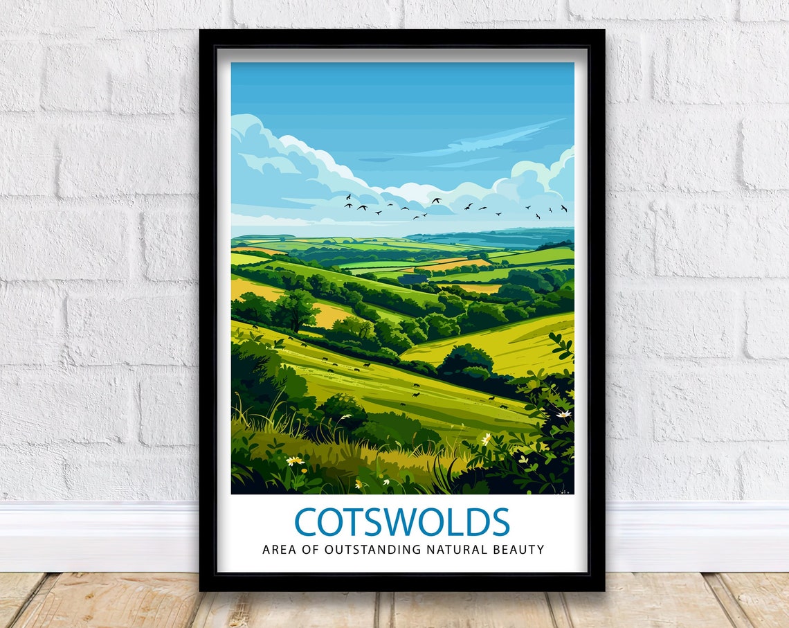 Cotswolds Rolling Hills Green Countryside Landscape Poster Art