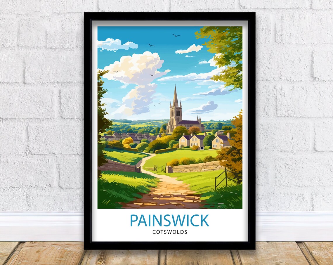 Painswick Cotswolds Scenic Church Hill Stone Village Travel Poster