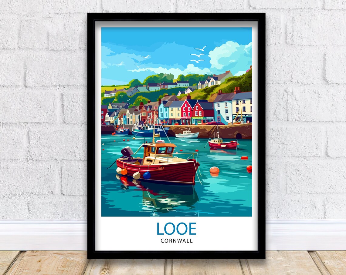 Looe Cornwall Travel Poster, Home Living Decor