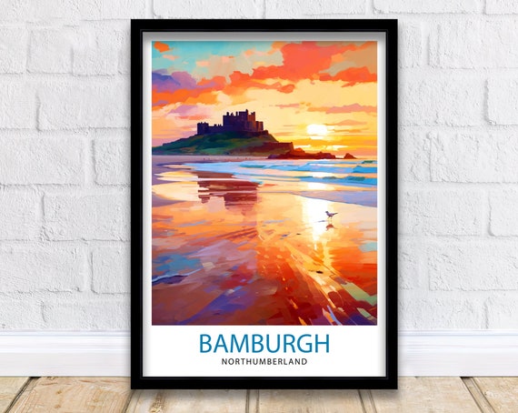 Bamburgh Travel Poster, UK Wall Decor