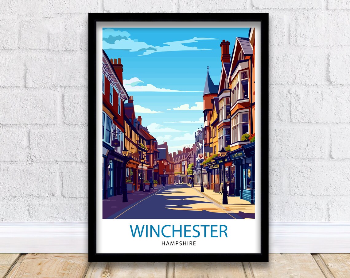 Winchester Hampshire Historic High Street Shops Travel Poster