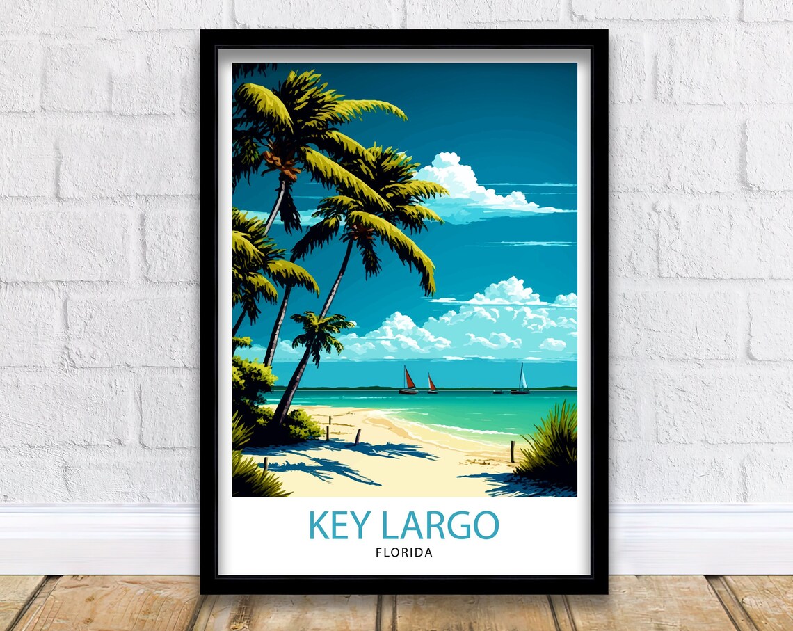 Key Largo Florida Travel Poster, Beach House Decor