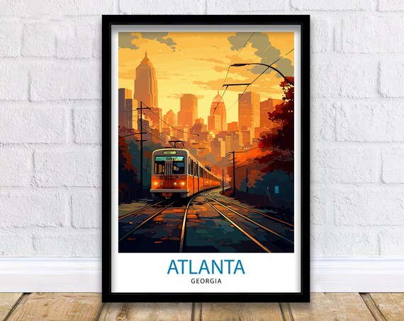 Atlanta Georgia Streetcar Downtown City Skyline Sunset Poster