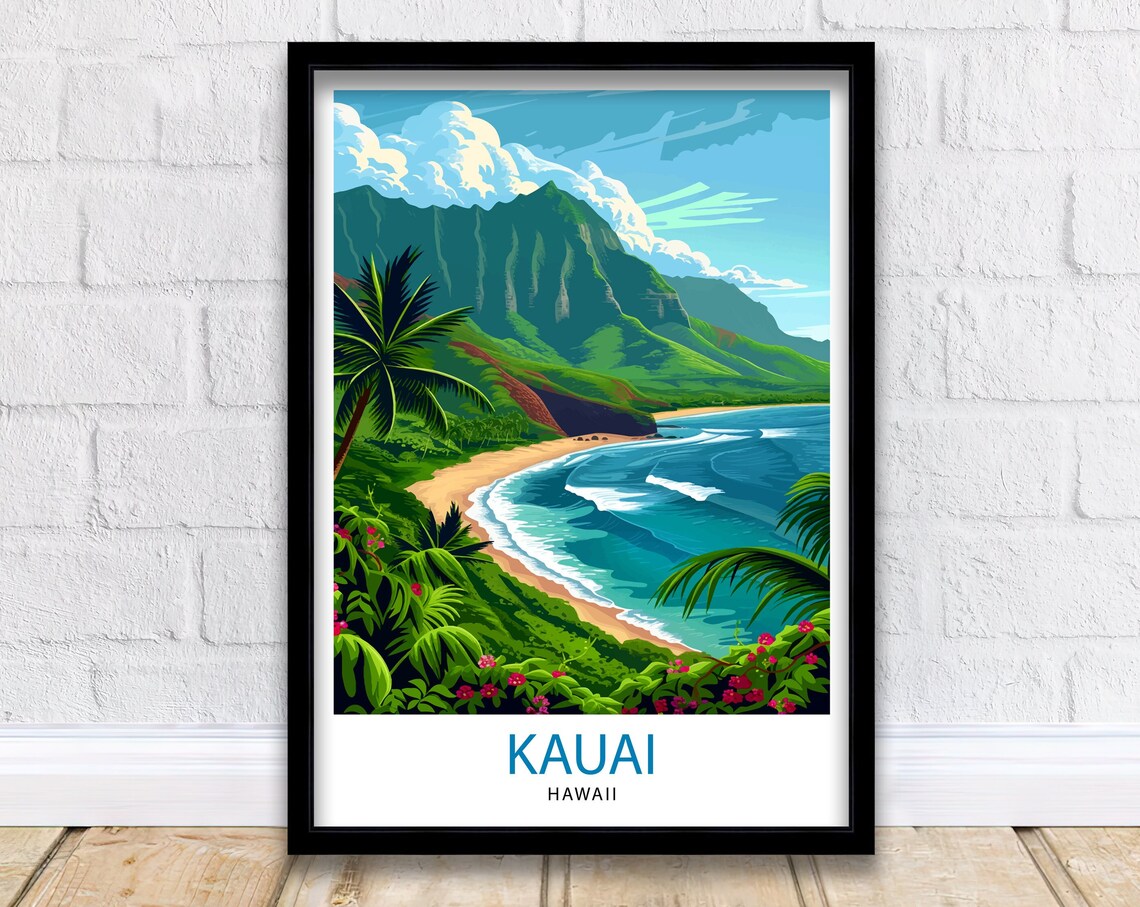 Kauai Hawaii Travel Poster, Na Pali Coast Art Print