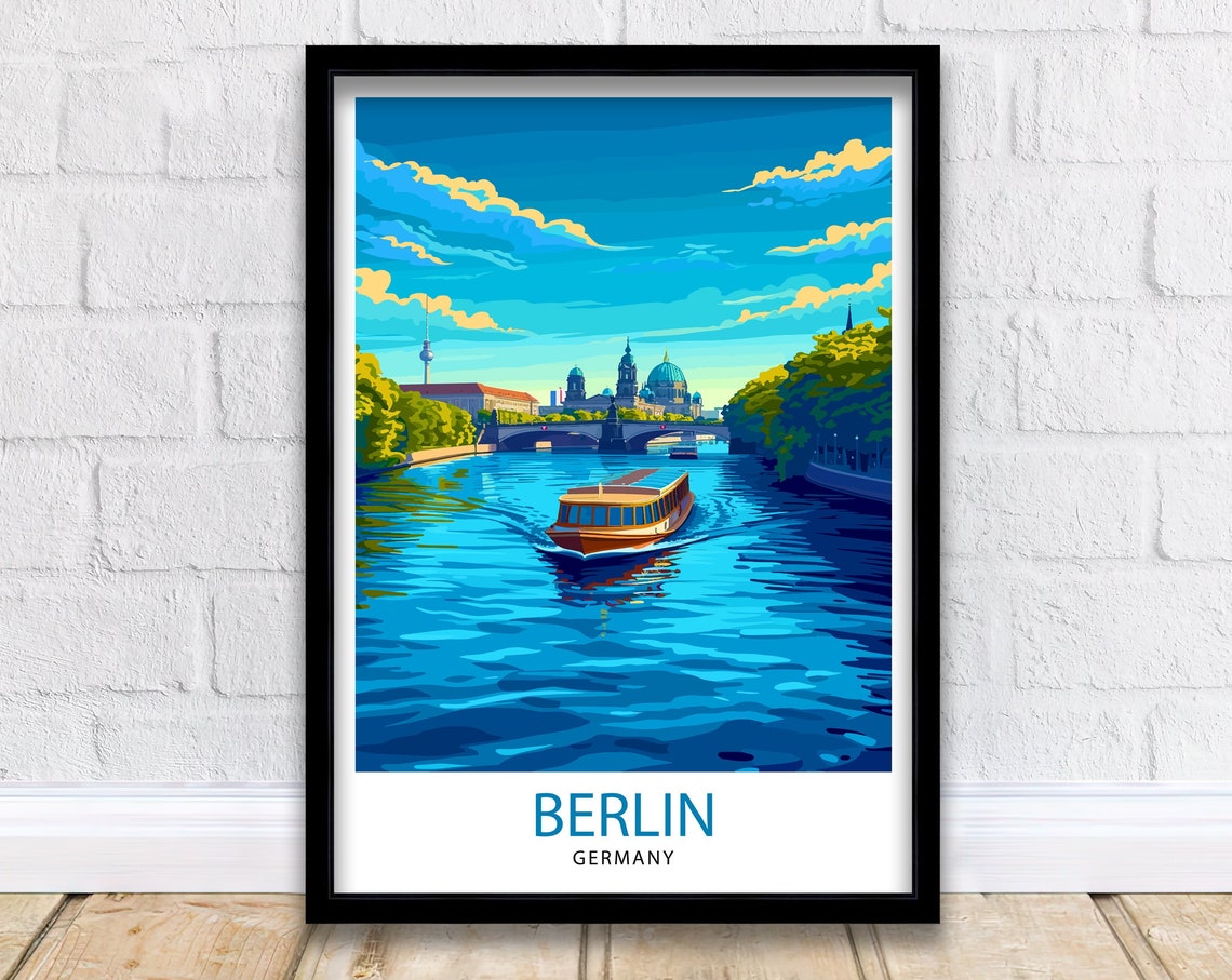 Berlin Germany River Cruise Boat Cathedral Skyline Travel Poster