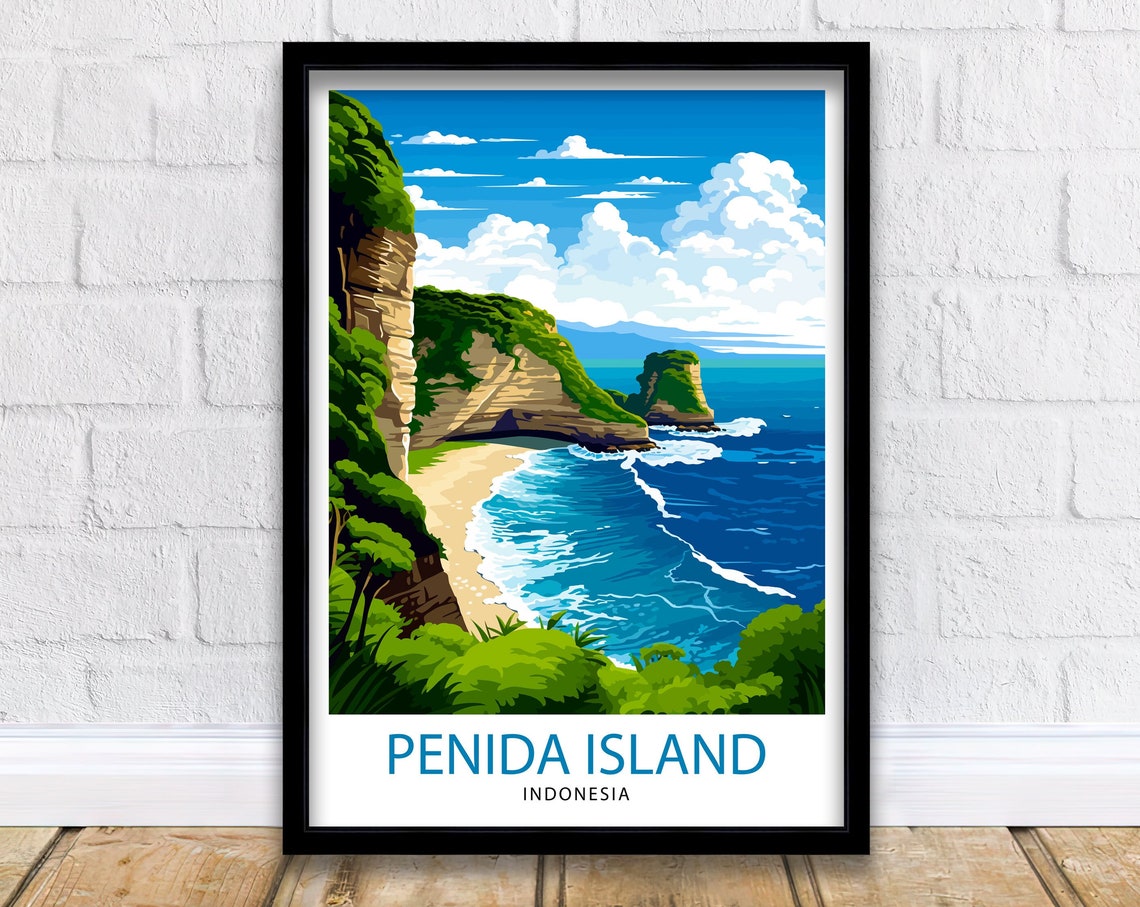 Penida Island Indonesia Cliff Cove Hidden Beach Travel Poster