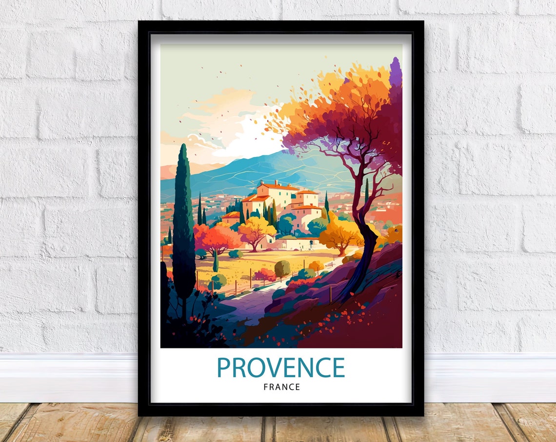 Provence France Hilltop Village Cypress Autumn Trees Scenic Poster