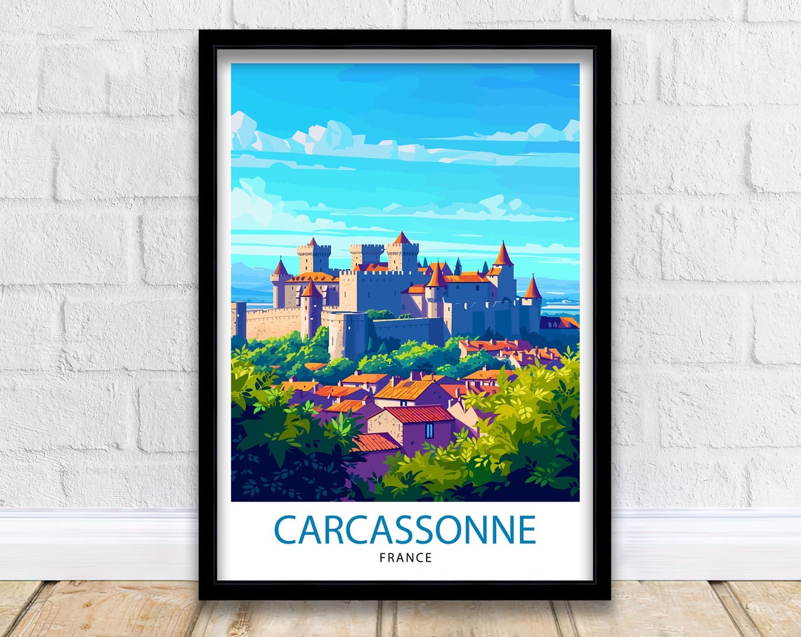 Carcassonne France Medieval Citadel Towers Town Travel Poster