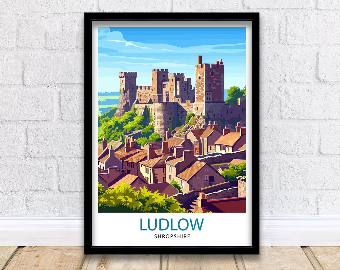 Ludlow Shropshire Travel Poster, Heritage Town Illustration