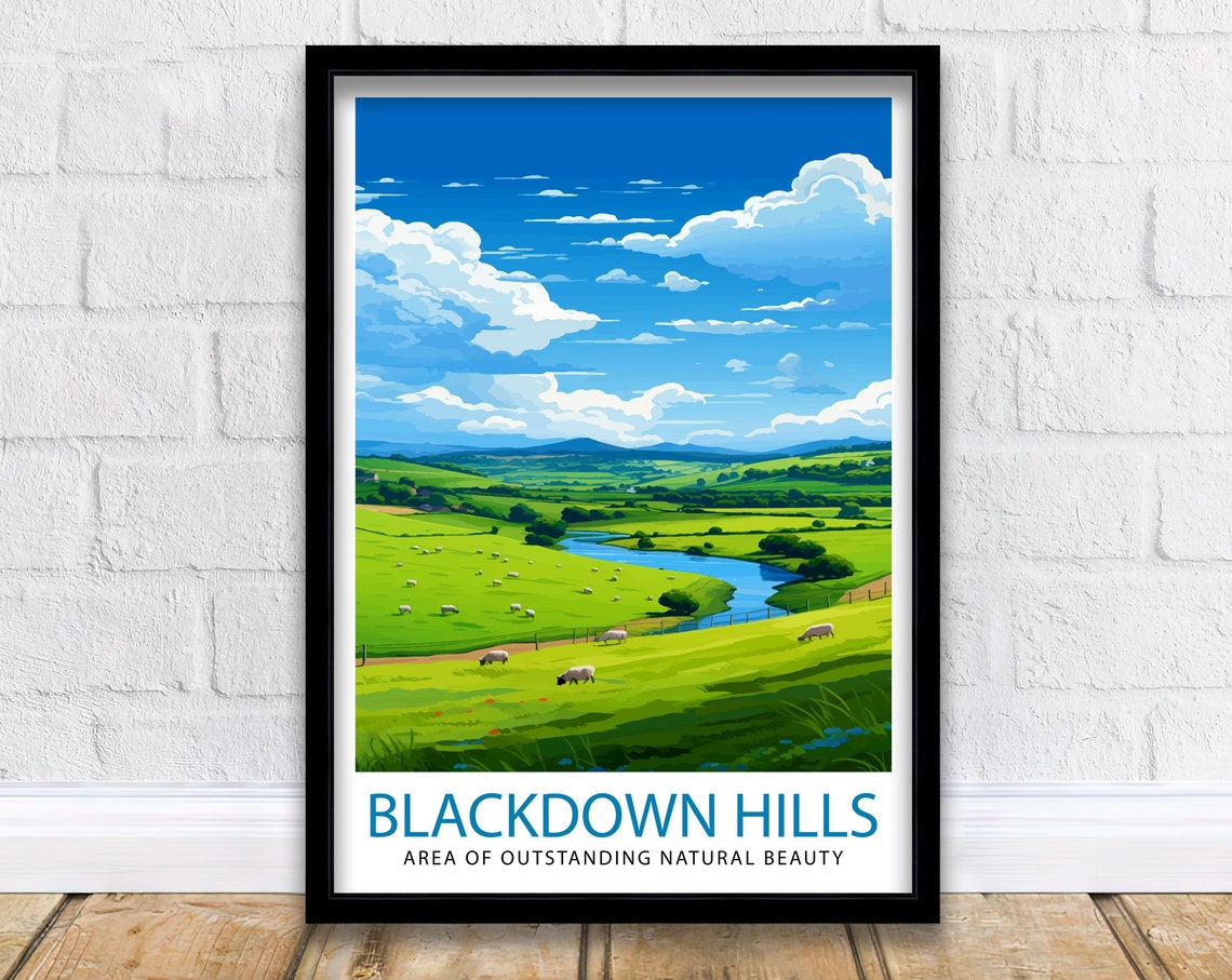Blackdown Hills AONB Rolling Green Hills Sheep Farm Art Poster