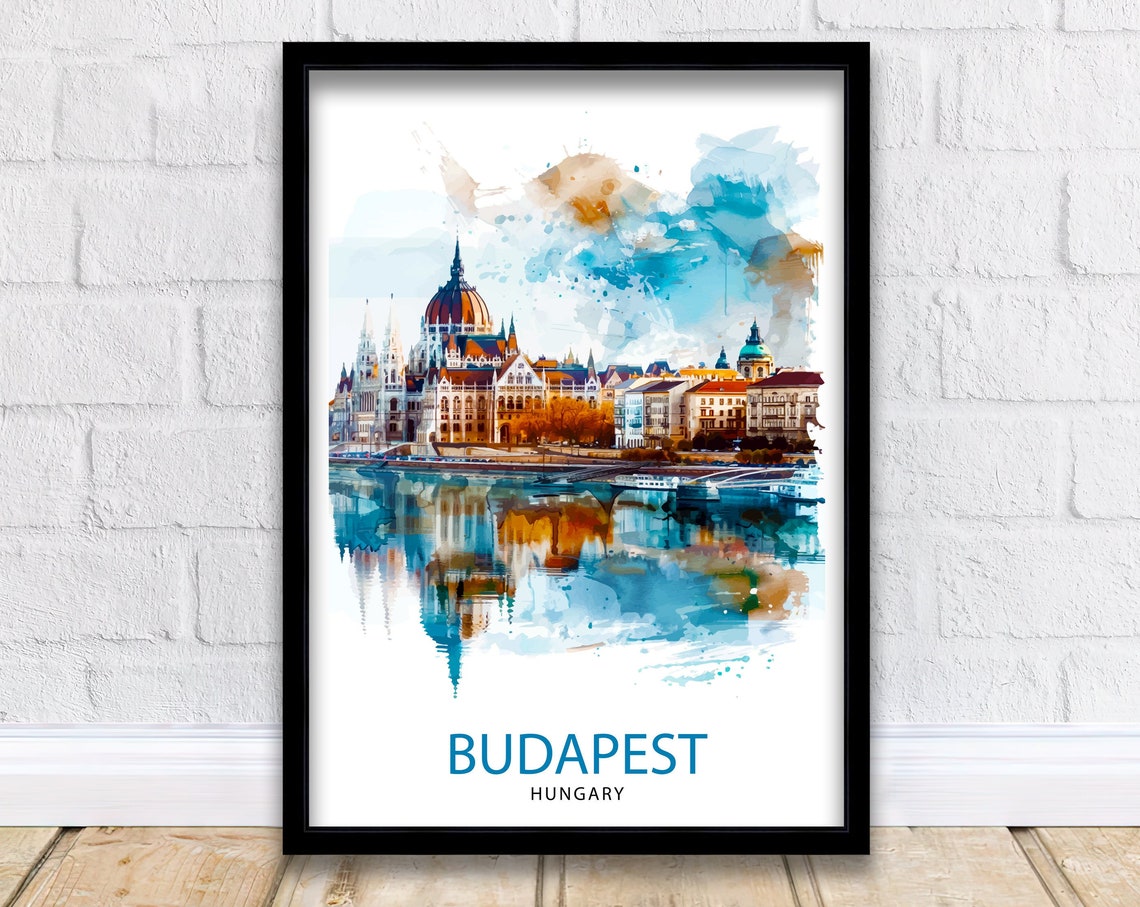 Budapest Hungary Parliament Riverside Watercolor Travel Art Poster