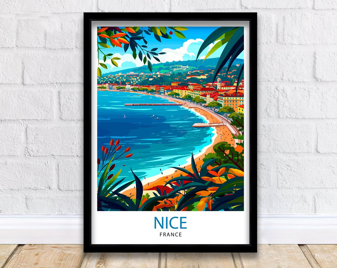 Nice France Illustration French Riviera Travel Poster
