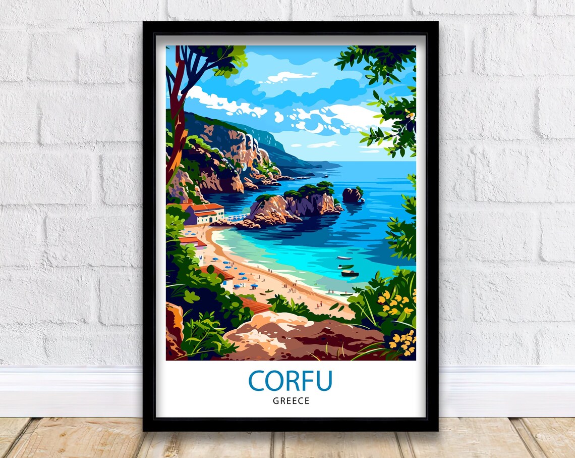 Corfu Greece Travel Print, Mediterranean Travel Poster