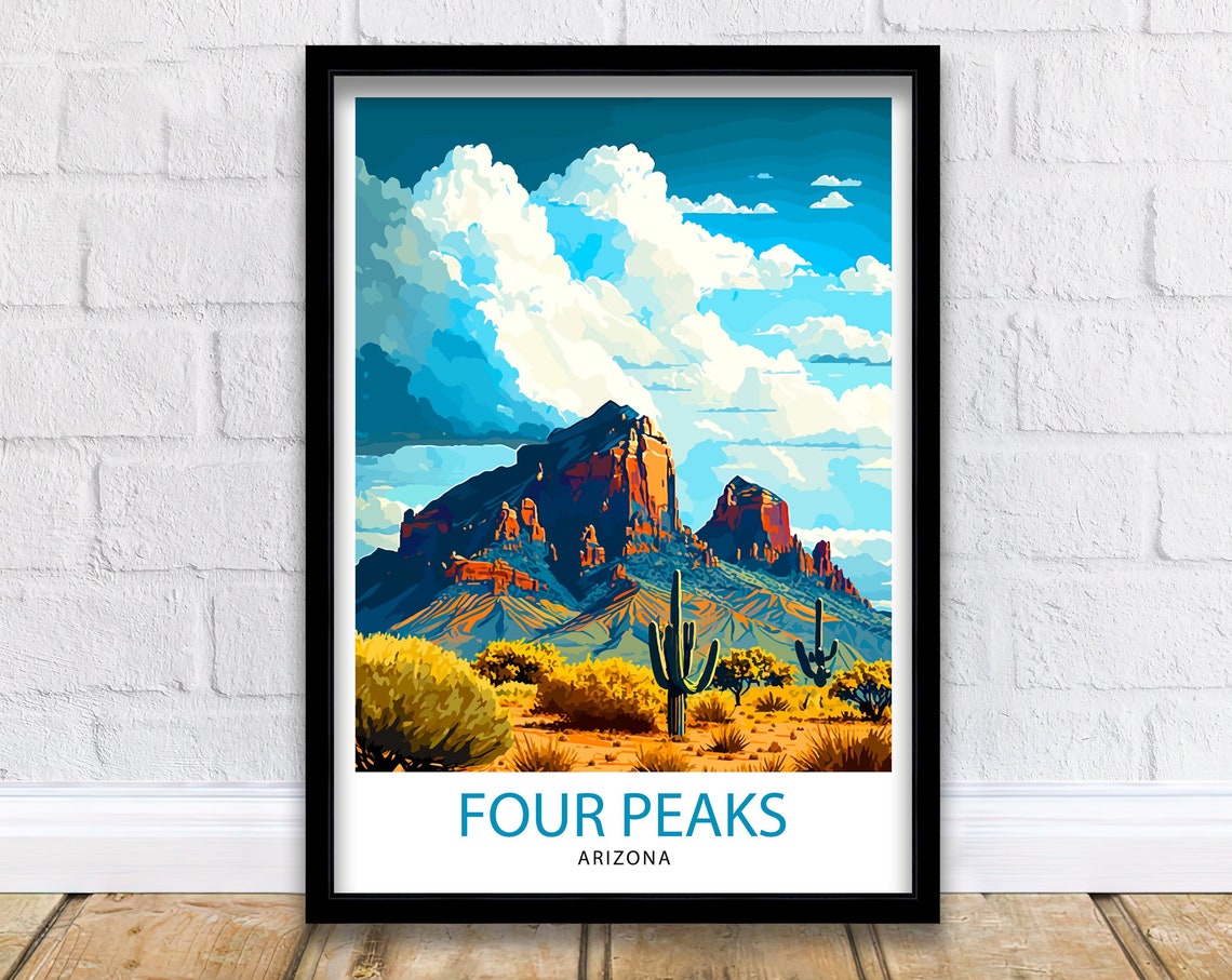 Four Peaks Arizona Desert Saguaro Cactus Red Rock Mountains Poster