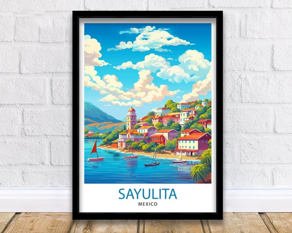 Sayulita Mexico Travel Print Sayulita Wall Decor Sayulita Home Living Decor Sayulita Mexico Illustration Travel Poster Gift For Sayulita
