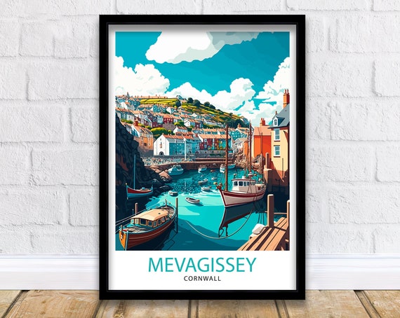 Mevagissey Cornwall Travel Poster, Place Illustration