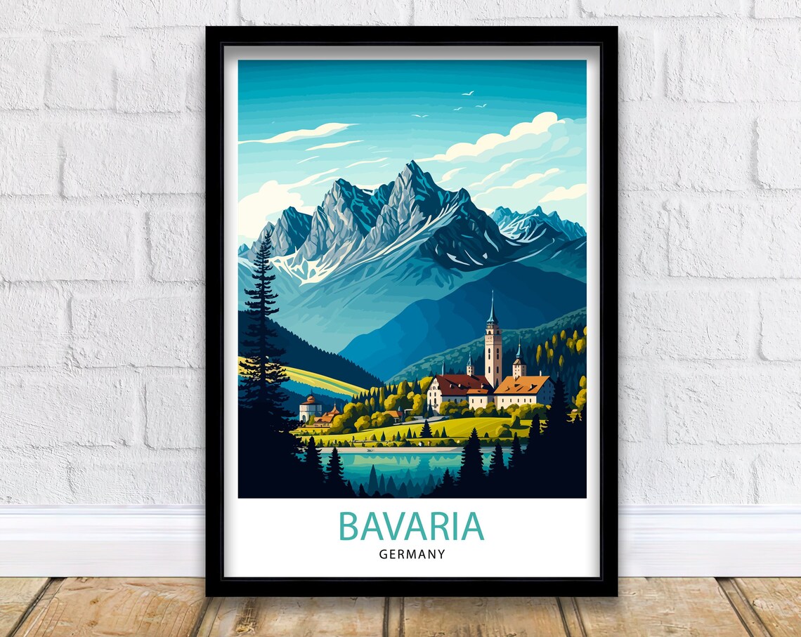 Bavaria Germany Travel Poster, Bavarian Alps Art