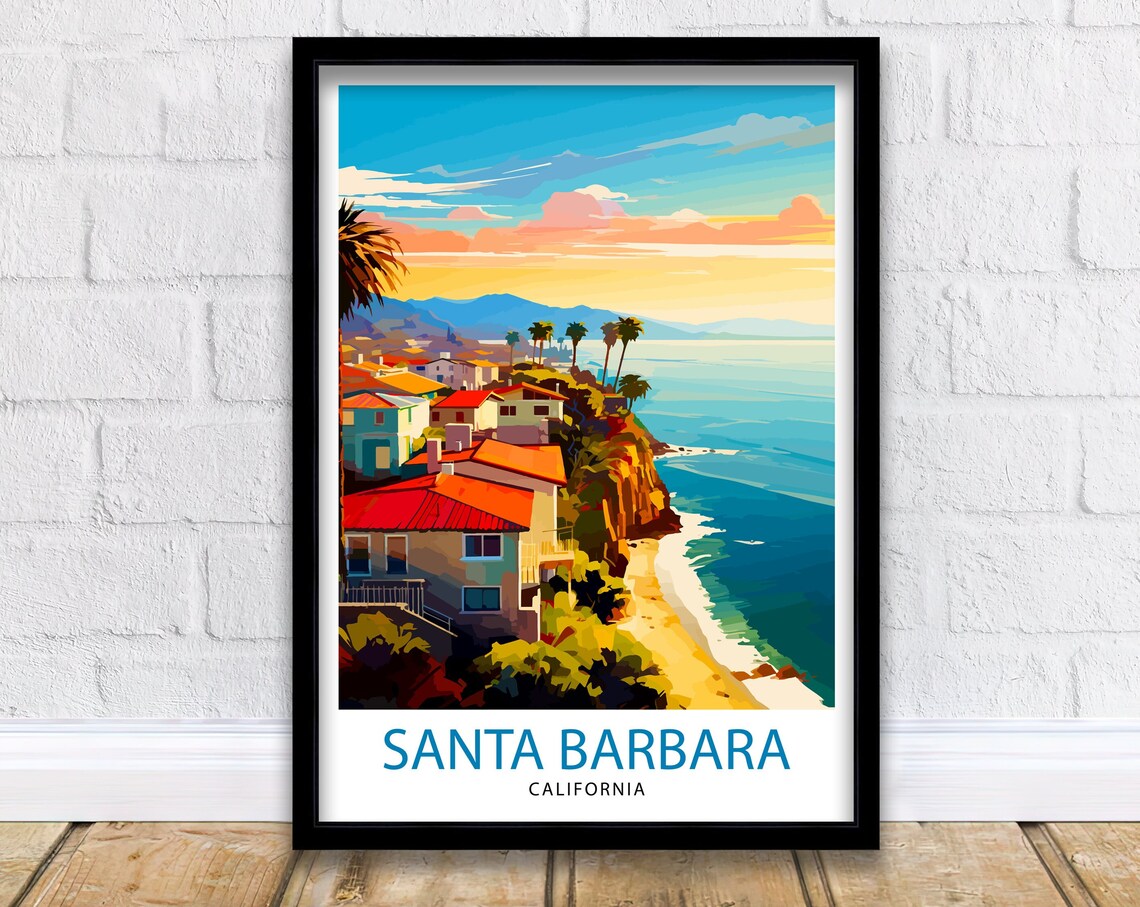 Santa Barbara California Travel Poster, Coastal Decor