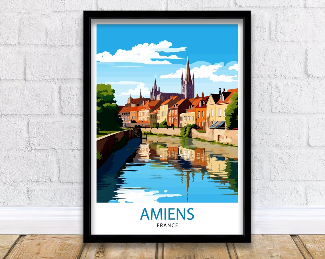 Amiens France Canal Cathedral Spires Colorful Reflections Poster