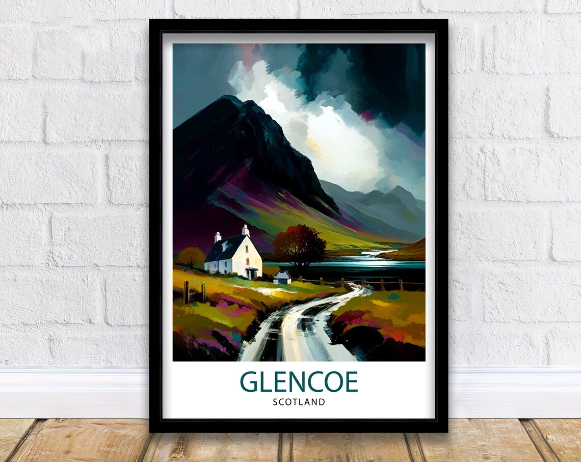 Glencoe Scotland Travel Poster, Highland Landscape