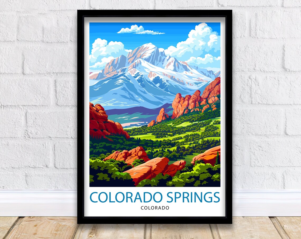 Colorado Springs Colorado Snow Capped Peak Red Rocks Travel Poster