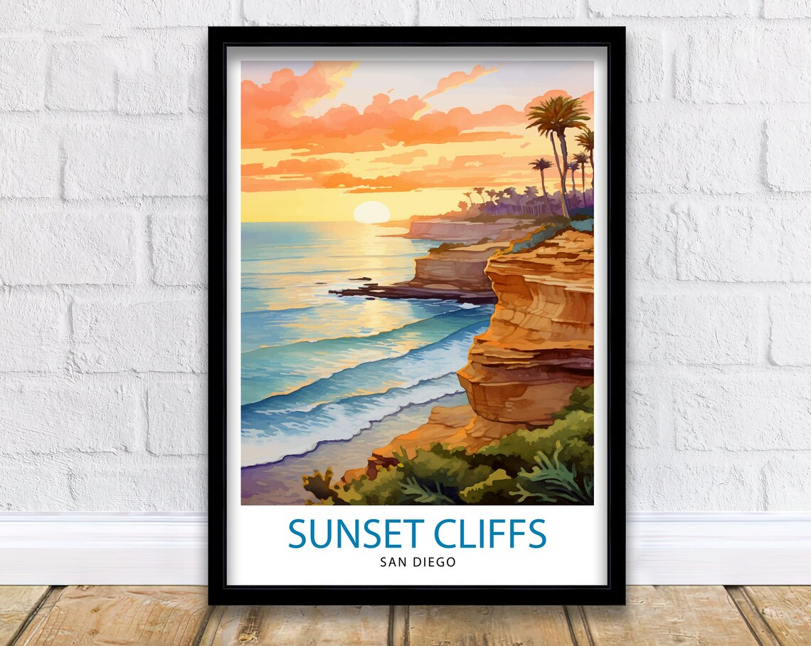 Sunset Cliffs San Diego Ocean Sunset Palm Trees California Art Poster