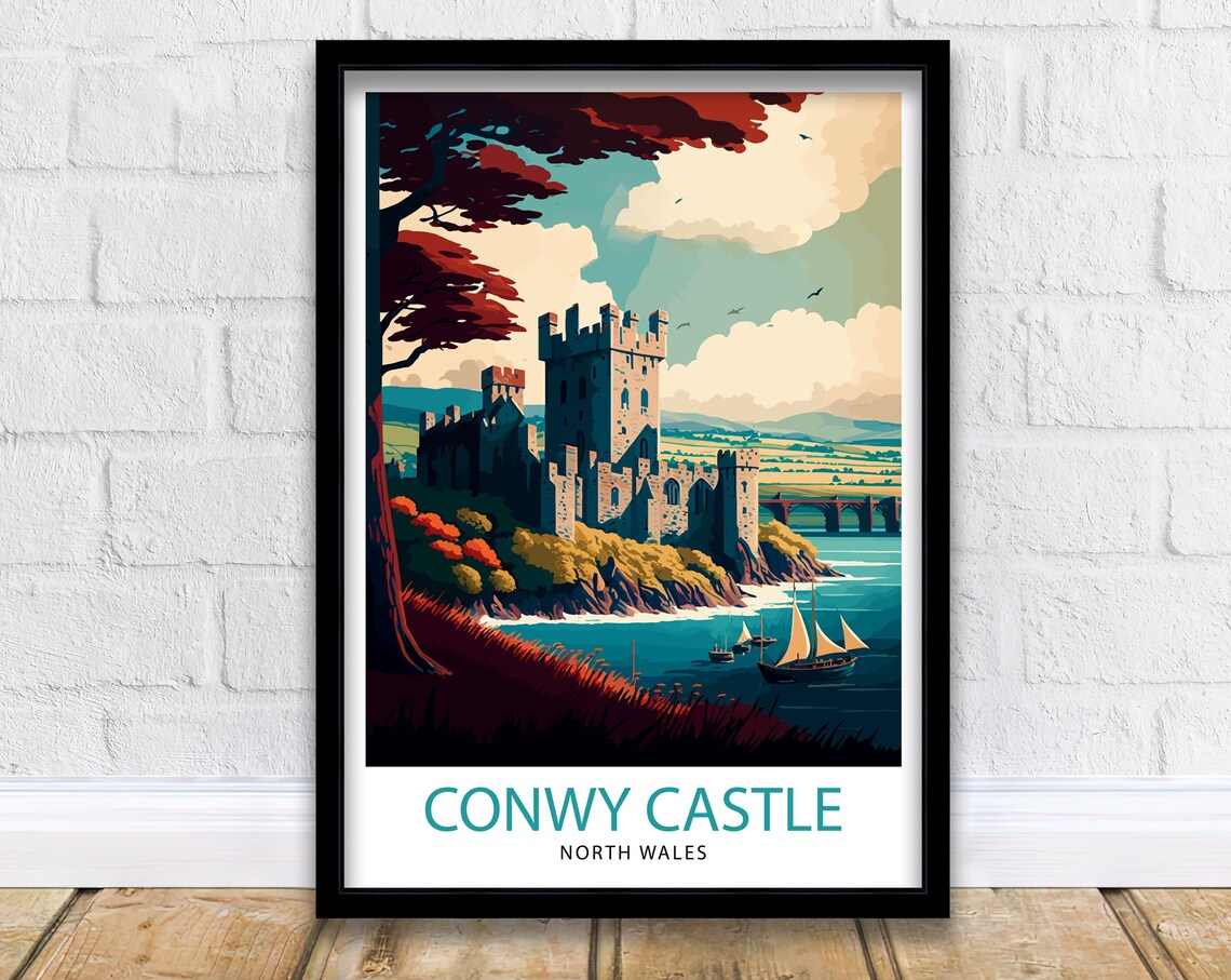 Conwy Castle Travel Poster, Wales Home Decor