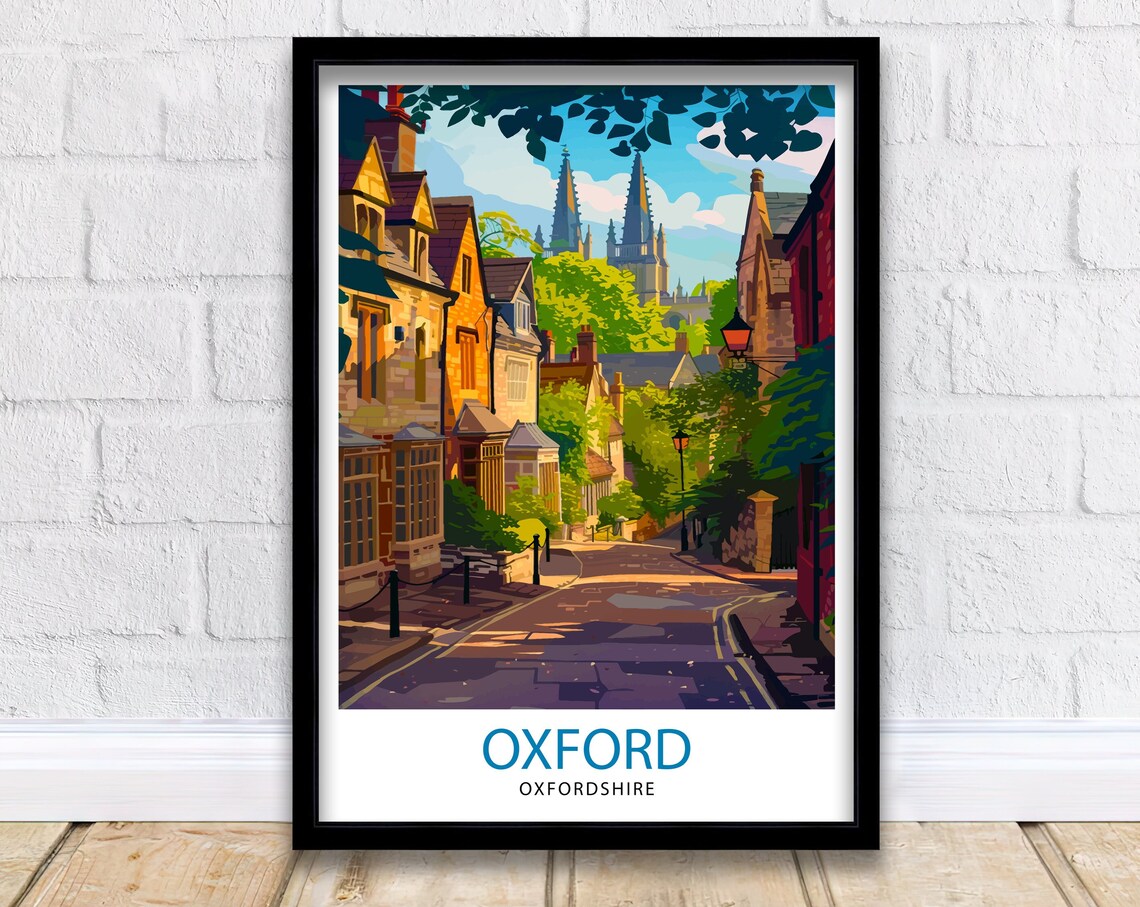 Oxford England University Historic Street Spires Travel Poster