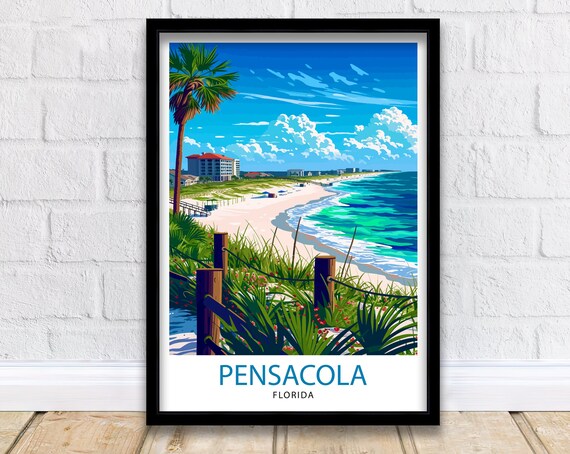 Pensacola Florida Gulf Coast Beach Boardwalk Ocean Waves Travel Poster