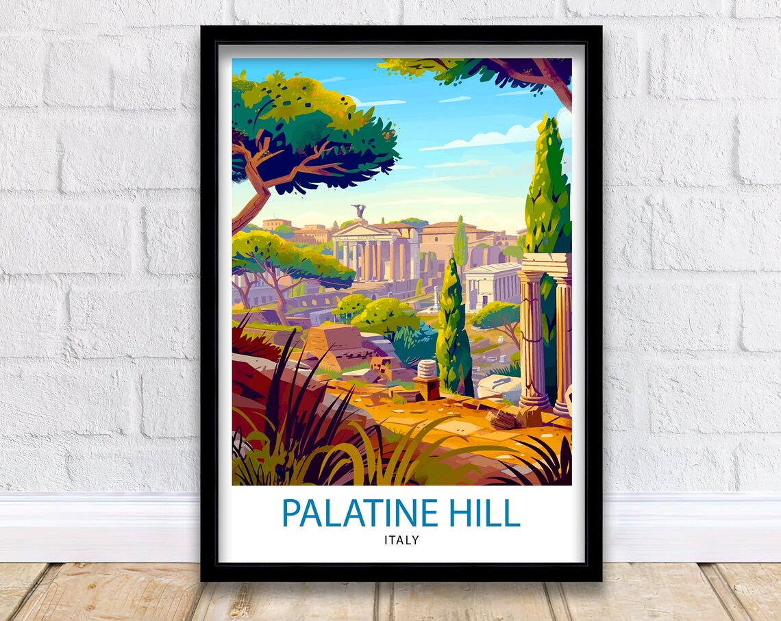 Palatine Hill Italy Cypress Trees Temple Retro Travel Poster