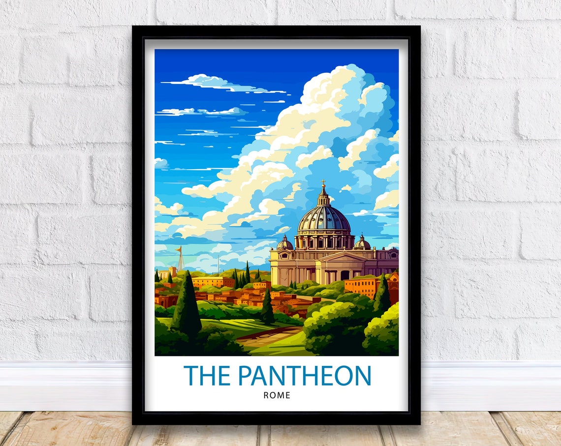 The Pantheon Rome Ancient Dome Landmark Illustration Travel Poster