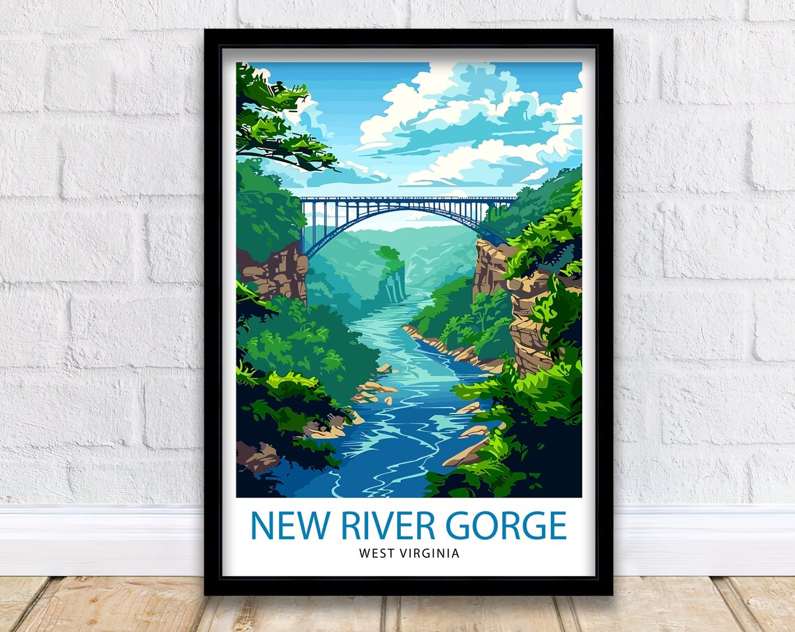 New River Gorge West Virginia Steel Bridge Canyon Scenic Travel Poster