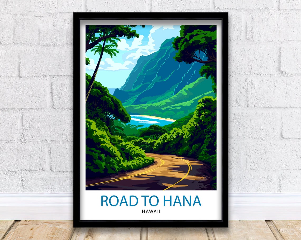 Road To Hana Maui Travel Print Maui Wall Decor Road To Hana Poster Hawaii Travel Prints Maui Art Print Hana Highway Illustration Maui Wall