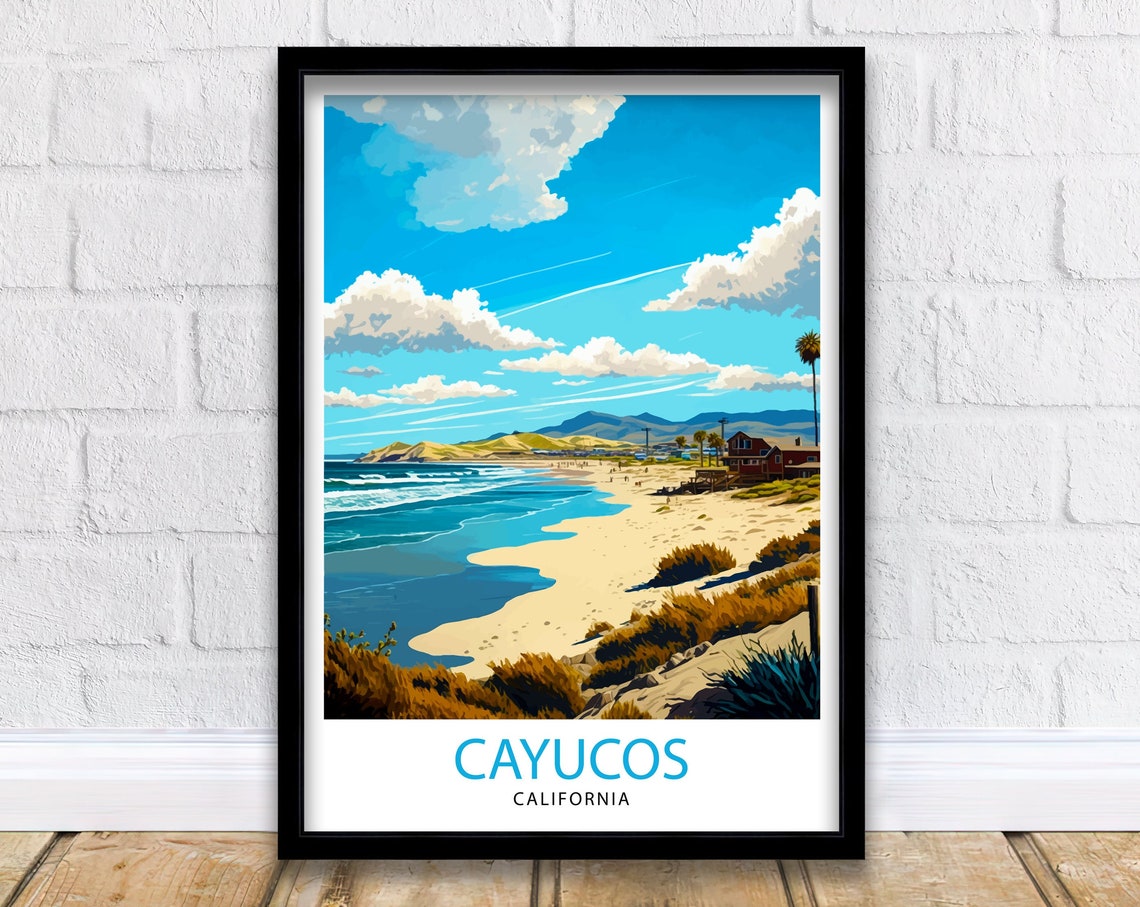 Cayucos California Beach Sand Dunes Coastal Hills Travel Poster