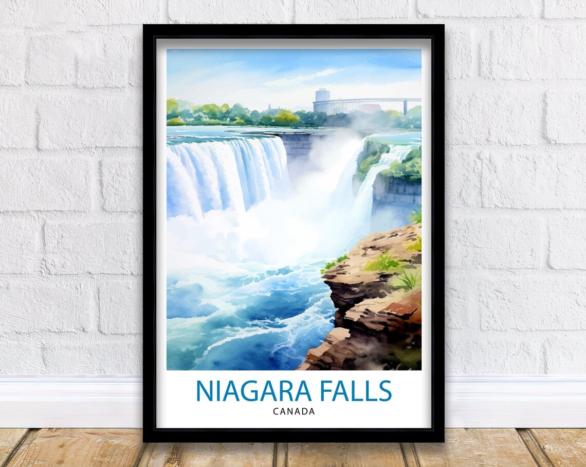 Niagara Falls Canada Scenic Watercolor Waterfall Travel Poster