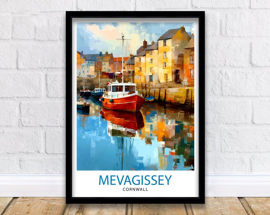 Mevagissey Cornwall Harbor Fishing Boats Painterly Quayside Art Poster